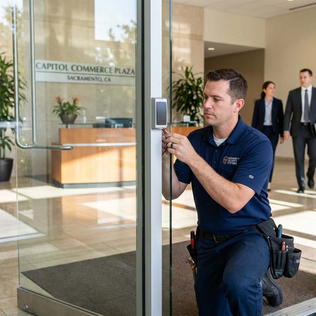 Commercial locksmith installing access control in Sacramento