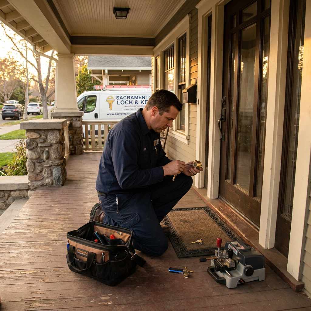 Locksmith rekeying a home in Sacramento